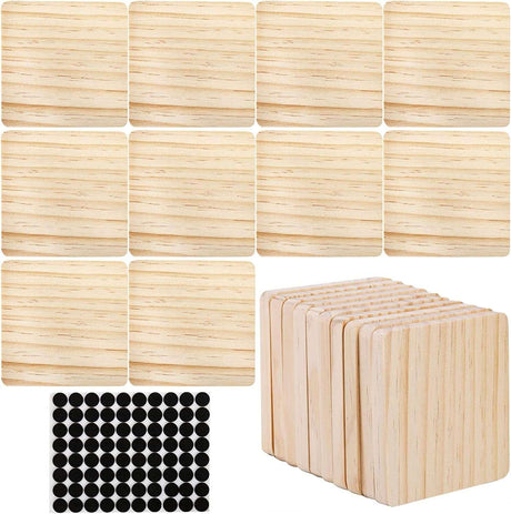 20PCS Unfinished Wood Coasters Square Blank Wooden Crafts Thick with 80PCS Foam Knots DIY 4 X 4 In WoodArtSupply