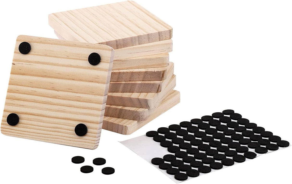 20PCS Unfinished Wood Coasters Square Blank Wooden Crafts Thick with 80PCS Foam Knots DIY 4 X 4 In WoodArtSupply