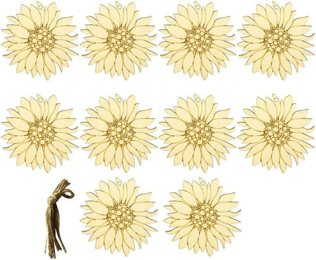 20Pcs Unfinished Wood Cutouts Sunflower Wood Shapes Pieces Wood Discs Slices WoodArtSupply
