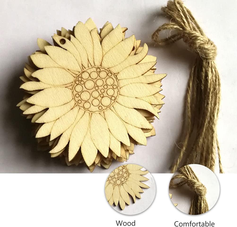 20Pcs Unfinished Wood Cutouts Sunflower Wood Shapes Pieces Wood Discs Slices WoodArtSupply