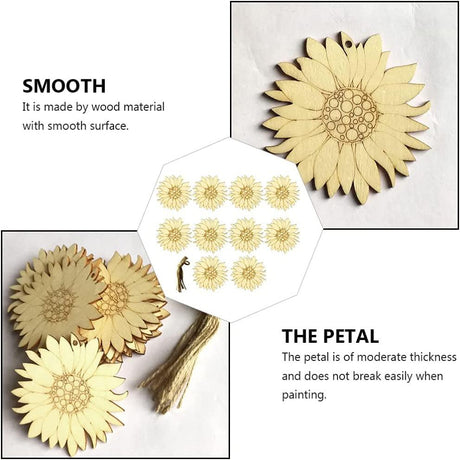 20Pcs Unfinished Wood Cutouts Sunflower Wood Shapes Pieces Wood Discs Slices WoodArtSupply