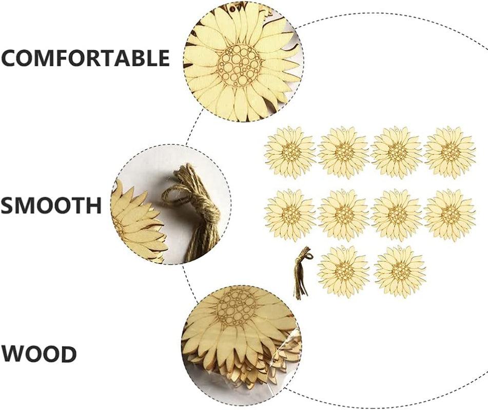 20Pcs Unfinished Wood Cutouts Sunflower Wood Shapes Pieces Wood Discs Slices WoodArtSupply
