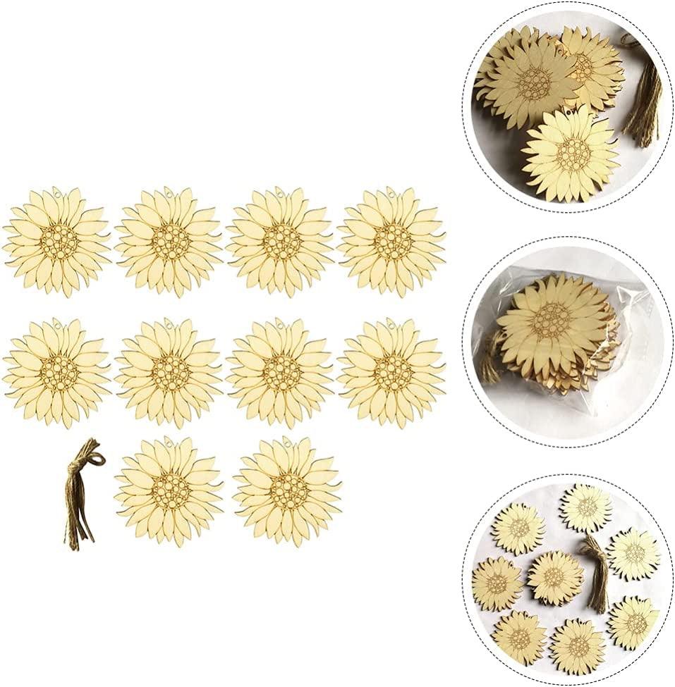 20Pcs Unfinished Wood Cutouts Sunflower Wood Shapes Pieces Wood Discs Slices WoodArtSupply