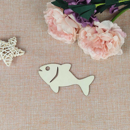 20Pcs Wooden Fish DIY Crafts Cutouts Sea Animals Unfinished Wood Ornaments Gift Tags - WoodArtSupply