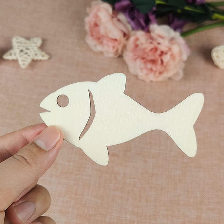 20Pcs Wooden Fish DIY Crafts Cutouts Sea Animals Unfinished Wood Ornaments Gift Tags WoodArtSupply