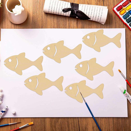 20Pcs Wooden Fish DIY Crafts Cutouts Sea Animals Unfinished Wood Ornaments Gift Tags WoodArtSupply