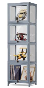 Athena Collection Curio Display Cabinet, 4-Tier Acrylic Display Shelf 55” Tall Display Case for Trophy Figures Curio Collectibles Display Shelves for Living Room Bedroom, Grey Athena Collection