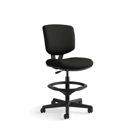 HON Volt Standing Desk Chair, Leather Office Chair with Foot Rest, Armless Drafting Stool, Ergonomic Recline and Center Tilt, for Computers, Offices, Work, Black HON