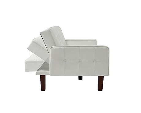 Zaboro Futon Sofa Bed, Convertible Sleeper Sofa, Loveseat Couch PU Leather Sofabed with Wooden Legs for Small Spaces Room Home Office Hotel with Adjustable Backrest, Reclining (White) Zaboro