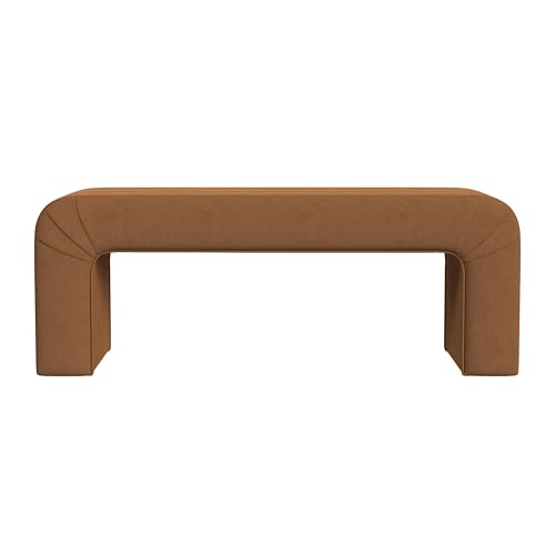 HomePop Arch Channel Bench|Bench for Living Room & Bedroom | Decorative Home Furniture - Rust Orange Velvet HomePop