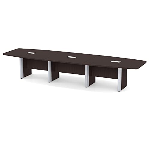 Thaweesuk Shop Espresso 16 ft Modern Executive Boat Shaped Conference Table Room Hide Wires Inside Elliptical Metal Legs Desk Grommets Racetrack Power Modules Silver Boardroom Business Furniture Wood Generic
