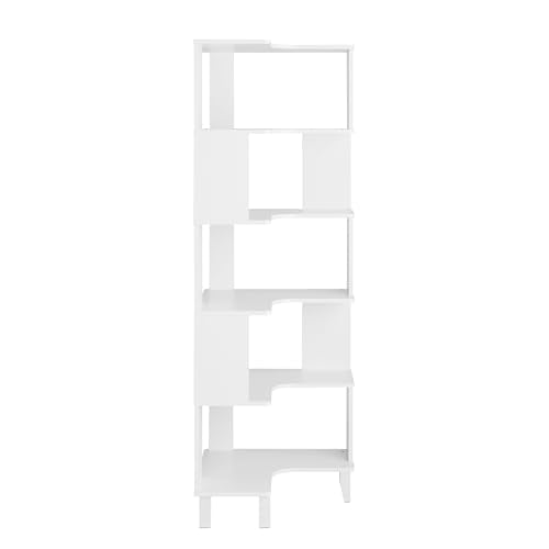 Prepac Nordik 6-Tier White Modern Mid Century Corner Bookcase, 71.5" Extra Tall White Corner Shelf with Storage, Multifunctional Freestanding Bookshelf for Home Office, Living Room, Bedroom Prepac