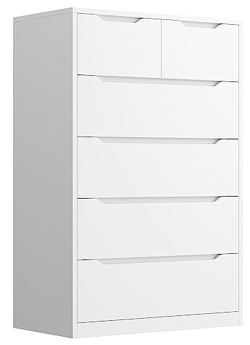 EnHomee Dresser for Bedroom, White Dresser with 6 Wood Large Drawers, Dressers & Chests of Drawers with Large Organizer, Tall Dresser with Smooth Metal Rail, White - WoodArtSupply