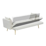 71" Modern Velvet Sofa Bed Futon, Convertible Sleeper Couch with Adjustable Backrest, Tufted Recliner Loveseat with Golden Chrome Legs & 2 Pillows for Small Spaces, Living Room, Apartment (Beige) Generic