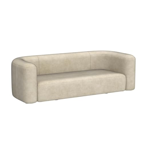 Acanva Luxury Modern Tight Curved Back Velvet Sofa, Minimalist Style Comfy Couch for Living Room Apartment, 3 Seater, Cream Acanva