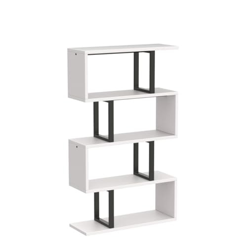YITAHOME Modern 5-Tier S-Shaped Bookshelf in Cream White - Stylish Decorative Storage for Any Space YITAHOME