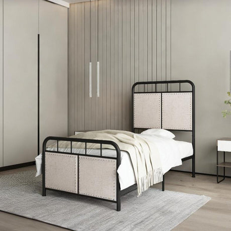 Twin Size Linen Upholstered Platform Metal Bed Frame with Fabric Headboard and Footboard HouseOfZazla