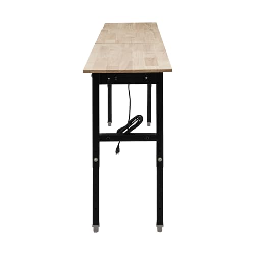 Heavy-Duty Workbench with Power Outlets, 3000lbs Load Capacity 72x20 Inch Work Table with 4 AC & 2 USB Ports, Height Adjustable Workshop Desk 31.5-39.3in Coehazelf