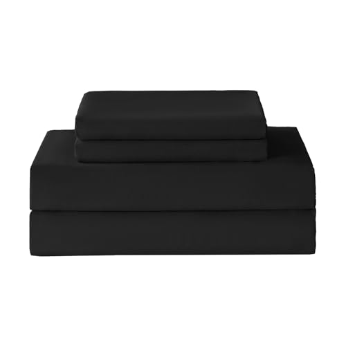 Yibeizi Twin Sheets Set, Black Cooling Hypoallergenic Microfiber Single Bed Sheets, Soft Oeko-Tex Extra Deep Pocket Sheets & Pillowcases Wrinkle Free Bedsheets Yibeizi