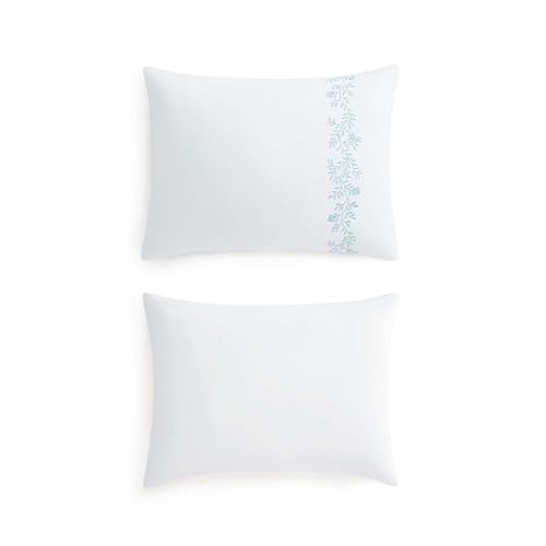 Martha Stewart - King Duvet Cover Set, 100% Soft Cotton Bed Set with a Smooth Cotton Percale Reverse, 3 Piece Floral Bedding with Matching Pillowcases (Garden Path Embroidery Blue) Martha Stewart