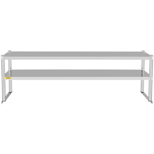 VEVOR Double Overshelf, Double Tier Stainless Steel Overshelf, 72 in Length x 12 in Width Double Deck Overshelf, Height Adjustable Overshelf for Prep & Work Table in Kitchen, Restaurant and W - WoodArtSupply