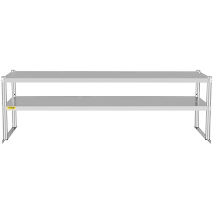 VEVOR Double Overshelf, Double Tier Stainless Steel Overshelf, 72 in Length x 12 in Width Double Deck Overshelf, Height Adjustable Overshelf for Prep & Work Table in Kitchen, Restaurant and W - WoodArtSupply