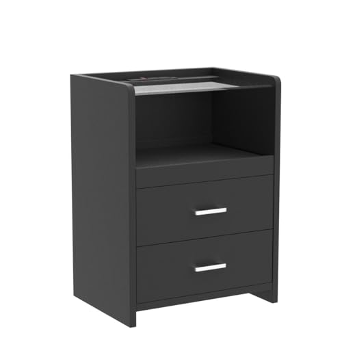 AOGLLATI LED Nightstand Set of 2 with Charging Station, Night Stand with Pull-Out Shelf, 2 Drawers, Bedside Table with LED Lights, Modern End Table with USB Ports Outlets, 2 Pack, Black AOGLLATI