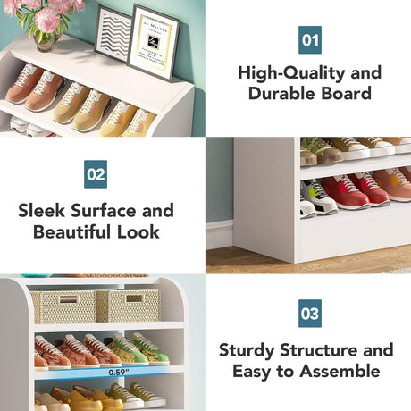 8 Tier Tall Shoe Rack, Wooden Shoe Storage Cabinet, Entryway Organizer - White HouseOfZazla