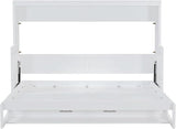 Full Horizontal Murphy Bed with Desk,Solid Wood Folding Hideaway Murphy Wall Bed for Adult,Guest Room (White) MERITLINE