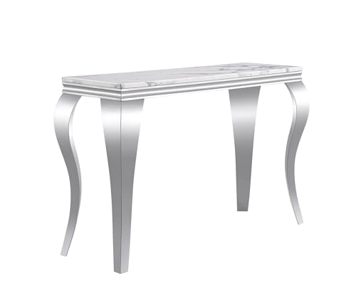 Modern Rectangular Silver Faux Marble Console Table, 0.71" Thick Faux Marble Top, 4 Stainless Steel Legs with Silver Mirrored Finish for Living Room (Silver6) ShopBOPP