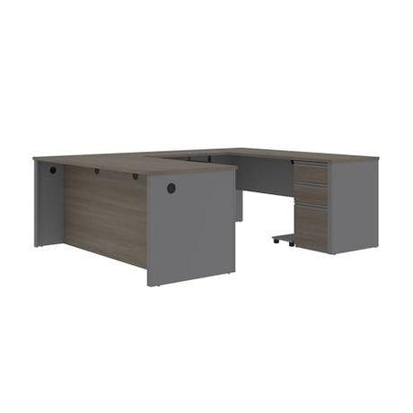 Bestar Prestige + 72W U-Shaped Executive Desk with Pedestal in bark Grey & Slate Bestar
