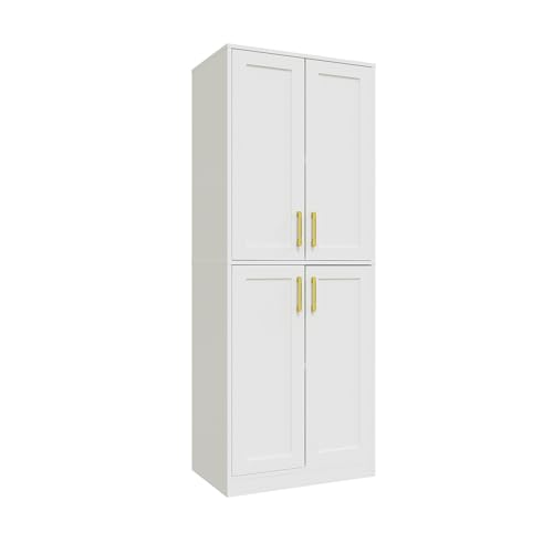 Hamesen Storage Cabinet, Kitchen Pantry with Doors & Shelf, Tall Storage Cabinet for Bathroom, Living Room, Entryway,White Hamesen