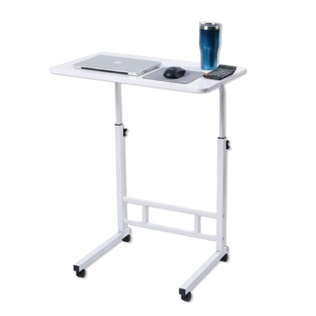 Japard Small Desk on Wheels, Mobile TV Tray Table Rolling Desk for Bed Sofa, Adjustable Height 23.6" Wide C-Shape Loadable 66lbs (White, 66 lbs Loadable) Japard
