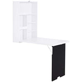HOMCOM Wall Mounted Foldable Desk with a Blackboard, Fold Out Convertible Floating Desk with Shelves, White HOMCOM