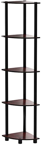 Furinno Turn-N-Tube 5 Tier Corner Display Rack Multipurpose Shelving Unit, 1-Pack, Dark Cherry/Black - WoodArtSupply