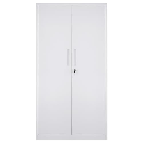 VEVOR Metal Storage Cabinet, Steel Locking Storage Cabinet with 2 Magnetic Doors and 4 Adjustable Shelves, 71'' Metal Cabinet 200 lbs Capacity per Shelf with 3 Keys, for Garage, Office, Home, White VEVOR