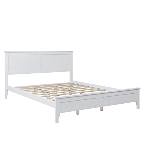 LZ LEISURE ZONE White Queen Size Platform Bed Frame - Modern Solid Wood Design LZ LEISURE ZONE