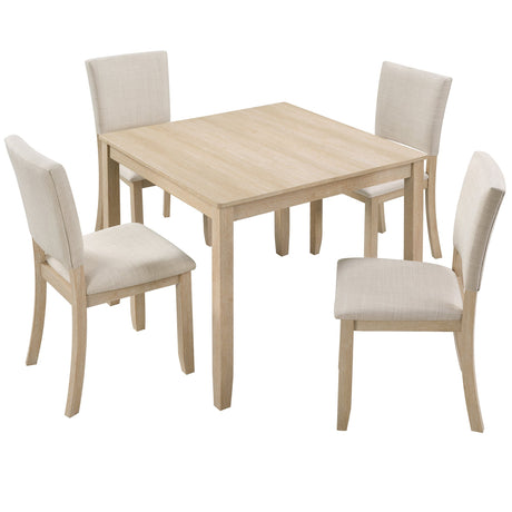 Modern 5-Piece Wooden Dining Table Set for 4 People in Light Oak HouseOfZazla