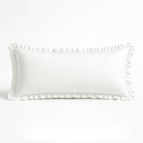 Empire Linen | Ruffled Body Pillowcase | Cotton Satin Weave, Soft & Breathable | Hidden Zipper Closure | Decorative Pillow Sham with Single Layer Ruffles | White Body Pillow Cover (20x48, White) Empire Linens