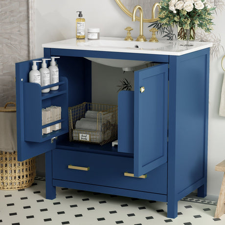 Bathroom Vanity With Single Sink, Combo Cabinet Undermount Sink, Bathroom Storage Cabinet With Two Doors And A Drawer, Soft Closing, Multifunctional Storage, Solid Wood Frame HouseOfZazla