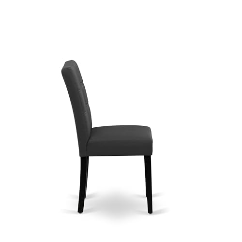 East West Furniture DUAS6-BLK-12 6 Piece Dinner Table Set Contain A Kitchen Table and a Dining Bench 4 Dark Gray Polyester Fabric Person Chairs with Stylish Back- Black Finish East West Furniture