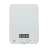 KitchenAid KQ914WH Glass Surface 11 Pound Capacity Digital Kitchen and Food Scale, Scale for Food Ounces and Grams, Dry and Liquid Ingredients, White