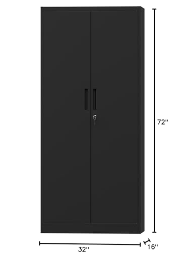 Maemttes 72" Metal Storage Cabinet with Doors and Shelves, Tall Garage Cabinets Lockable File Cabinet, Heavy-Duty Locker Cabinet Tool Cabinets for Garage, Office, Home, Kitchen (Black) Maemttes