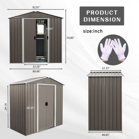 88.98" Outdoor Metal Storage Shed With Window HouseOfZazla