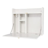 YUSING Wall Mounted Table, Multifunctional Fold Down Wall Mounted Laptop Computer Desk with Storage Compartments for Home, Office, White YU YUSING