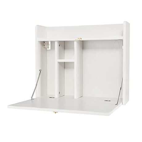 YUSING Wall Mounted Table, Multifunctional Fold Down Wall Mounted Laptop Computer Desk with Storage Compartments for Home, Office, White YU YUSING