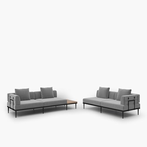 Acanva Modular Outdoor Patio Sectional Sofa, All-Weather Free Combination L-Shaped Balcony Couch with Side Table, Grey, 4 Seater + 1 Side Table Acanva