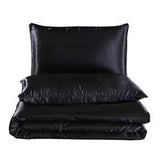 NTBED Silky Satin Comforter Set Queen Black, Soft Lightweight Microfiber Luxury Sexy Quilted Bedding Sets with 2 Matching Pillow Covers for Summer Spring Autumn NTBED