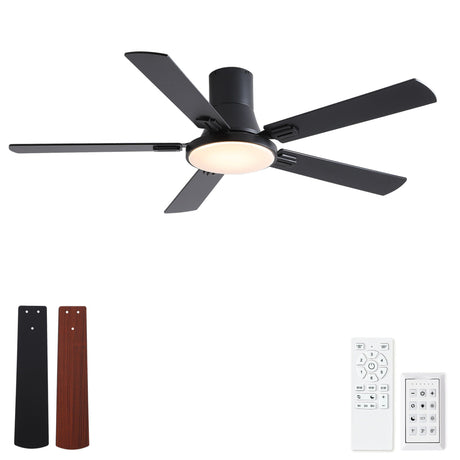 Flush Mount Ceiling Fans With LED Light And Remote Control, 5 Blades HouseOfZazla