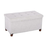 Ao Lei 30 Inches Storage Ottoman Bench with Wooden Legs for Living Room, Folding Foot Rest Removeable Lid for Bedroom End of Bed, Linen Fabric, White Ao Lei